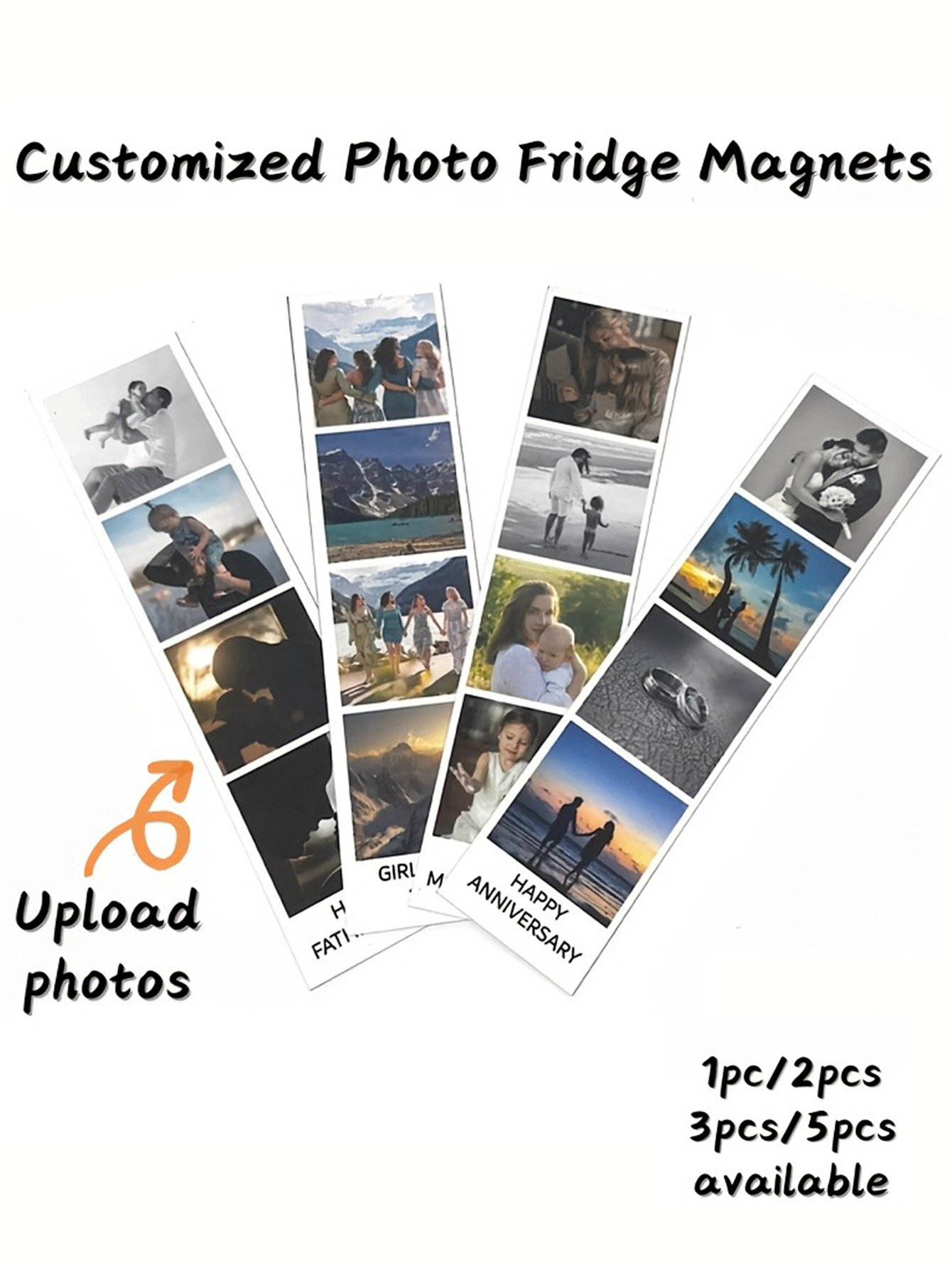 Customized photo strip refrigerator magnets